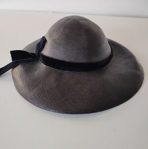 Nornan Durand Vintage 1950s Navy Blue Hat Velvet Ribbon Classic Feminine